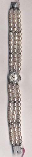 Mathey Tissot, Tissot in 14KWG case with Diamonds & Pearl bracelet 