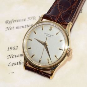 C.1963 Patek Philippe Geneve, rare 35mm "Calatrava" Ref.570 manual winding with sweep center seconds Cal.27SC in 18KYG