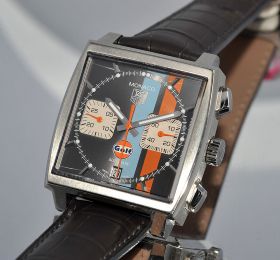 Tag Heuer, 39mm "Monaco Gulf" L. Edition of 2500pcs Chronograph in Steel