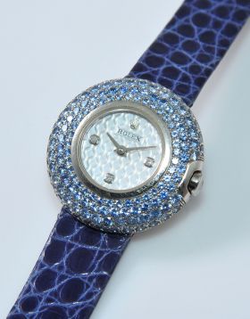 Rolex 25mm Cellini Orchid Ref.6201/9 in 18KWG with Pearl, Sapphires & Diamonds