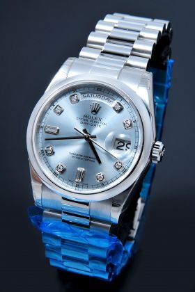 Rolex, 36mm Oyster Perpetual Day-Date "President" Chronometer Ref.118206 in Platinum with ice blue diamonds dial