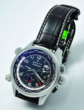 Zenith 45mm Pilot Doublematic Chronograph Worldtime with Alarm Ref.03.2400.4046 auto big-date in Steel