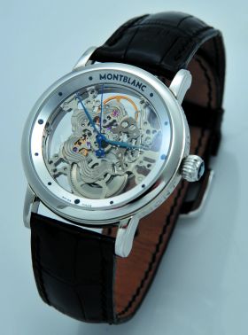 Mont Blanc 36mm Ref.29127 "Meisterstuck Skeleton Star" Platinum Collection L. Edition of 333pcs in Steel coated with platinum