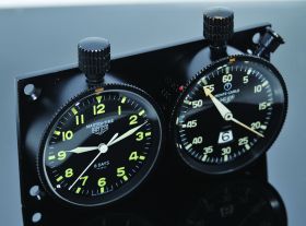Heuer vintage Monte Carlo rally twin set clock & RAF stopwatch 6B/520 9604 with 8 Days Master Time in black PVD over brass