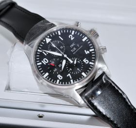 *NEW* IWC 43mm Pilot's Chronograph Ref.3777-09 auto day-date antimagnetic in Steel with Santoni calf strap