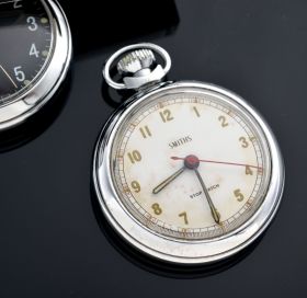 New Old Stock 1960-70s Smiths 51mm open face pocket watch white dial manual wind in chromed case