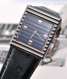 C.1974 Jaeger LeCoultre, Vogue Rectangular Ref.9120.42 Blue curtain dial manual winding in steel
