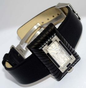 Robergé Lady's "Dorado" Black resin with gold dust & diamonds in Steel