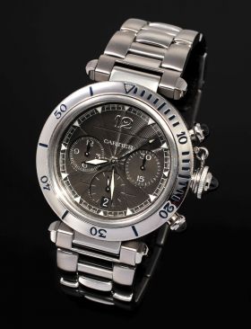 Cartier 38mm "Pasha automatic Chronograph" Special Millennium Edition in Platinum & steel