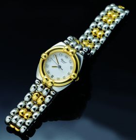 Chopard lady's "Gstaad" quartz/date Ref.32/8116 in 18KYG & steel with diamonds dial