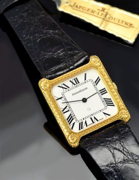 Jaeger LeCoultre Circa 1980s New old Stock with hand engraved case Ref.140.064.1 in 18KYG