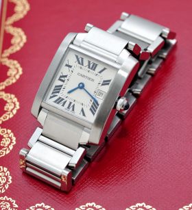 Cartier Mid model "Tank Francaise" quartz date Ref.W51011Q3 in Steel