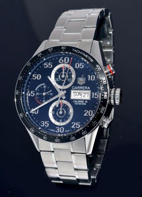 Tag Heuer, 43mm "Carrera Calibre 16 Chronograph Day Date" Ref.CV2A10BA automatic Tachymetre in Steel