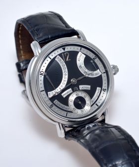 2002 Maurice Lacroix 43mm MP6338 "Masterpiece Calendar Retrograde" manual winding silver dial in Steel. B&P