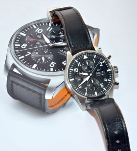 2016 IWC 43mm Pilot's Chronograph Ref.3777-09 auto day-date antimagnetic in Steel with Santoni calf strap