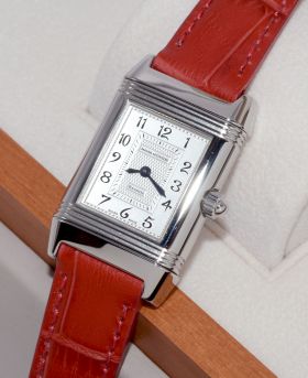2001 Jaeger LeCoultre, lady's "Reverso Duetto" 266.8.44 manual winding dual face in Steel with diamonds