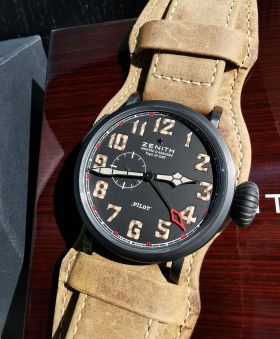 Zenith 48mm Pilot Type 20 GMT Ref.96.2431.693/21.C738 Limited Edition of 1903pcs automatic small seconds in Blacken Titanium