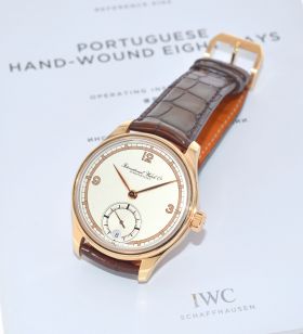 IWC, 43mm Portuguese Hand Wound 8 Days 75th Anniversary Ref.5102-06 Limited Edition 175pcs glass back Silvered dial in 18KPG