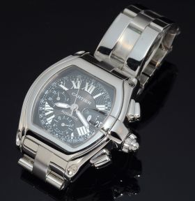 2010 Cartier, 40mm W62020X6 "Roadster XL" Chronograph automatic date Black dial in Steel. Svc'd