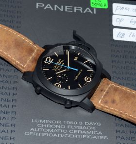 2015 Panerai, 44mm PAM00580 "1950 3 Days Luminor Chrono flyback" automatic date in Black Ceramic