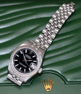 Rolex 31mm Mid-size Oyster Perpetual "Datejust" Chronometer Ref.178274 in 18KWG & Steel with Black dial