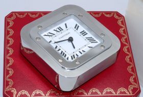 Cartier W0100071 Santos de Cartier Desk clock in brushed & polished Palladium finish