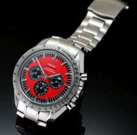 Omega, 42mm "Speedmaster Michael Schumacher, The Legend" auto/date Chronograph Ref.35066100 Red dial in Steel