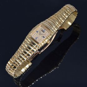 Piaget C.1990s ladys Tanagra 45051M 401D manual winding in 18KYG with diamonds pave dial & blue sapphire markers