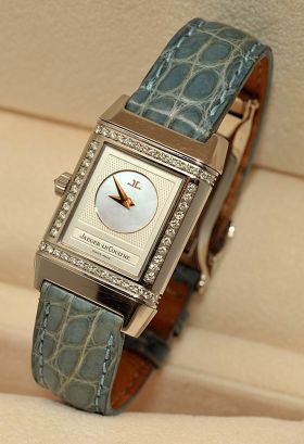 Jaeger LeCoultre, lady's "Reverso Duetto" in 18KWG with diamonds