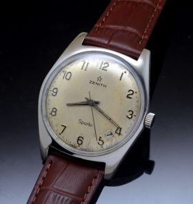 C.1960s Zenith 36mm Ref.SP 1201 Sporto date manual winding Cal.2552 in Steel with waterproof case