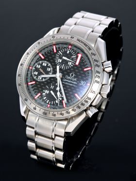 Omega, 39mm "Speedmaster Racing" Michael Schumacher limited edition of 11111pcs automatic date Chronograph Ref.35195000 in Steel