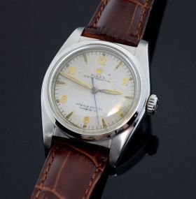 Circa 1951 Rolex 32mm Oyster Perpetual Chronometer "Bubbleback" Ref.6050 in Steel with Super Oyster Crown