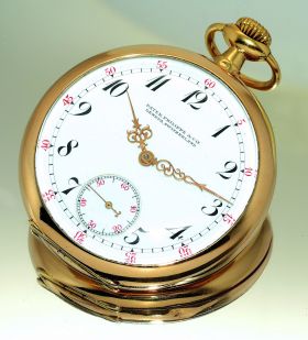 Patek Philippe & Cie, Geneve, 47mm C.1914 Open Face pocket watch with Louis XV gold hands and white enamelled dial in 18KRG