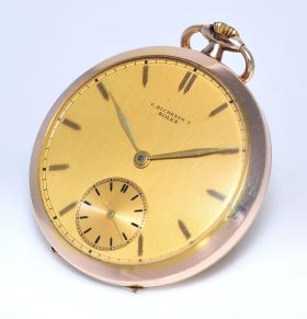 Rare Rolex C. Bucherer's 44.5mm Circa 1940s Open Face Pocket watch in Pink Gold Filled case