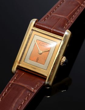 Cartier "Tank Must de Cartier Vermeil" mechanical watch in 925 Silver case & Yellow Gold plated with Trinity dial