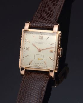 C.1939 Vacheron Constantin Ref.5 Rectangular Tank with fancy corrugated case band and manual winding in 18KPG