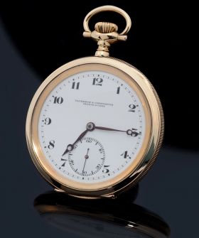 C.1916 Vacheron & Constantin Geneve-Suisse 48mm Empire style Open face pocket watch with white enamel dial in 14KRG