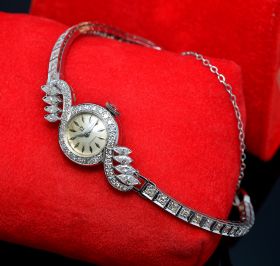 C.1958 Omega Ladys cocktail watch 16.5mm Ref.A 7695 manual winding with Marquise and Brilliant-cut diamonds in 14KWG