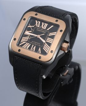 Cartier, "Santos 100" Carbon watch Large model automatic in ADLC & 18KPG