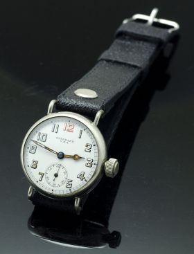 Standard USA 33mm Circa 1910s WWI trench watch White enamel dial, small seconds in Silverode case