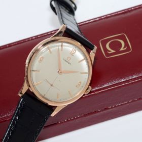 C.1961 Omega vintage Calatrava 35mm Ref.OT 14707 with manual winding Caliber 268 in 18KPG with box