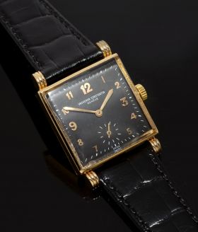 C.1937 Vacheron Constantin Rectangular Tank with fancy lugs manual winding in 18KYG. Archive cert