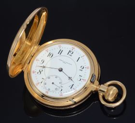 C.1904 Vacheron & Constantin Geneva 51.5mm Hunter cased pocket watch with white enamel dial in 18KRG weighing 140g