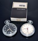 New Old Stock 1960-70s Smiths 51mm open face black dial pocket watch manual wind in chromed case