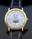 Blancpain, 34mm Villeret Quantieme 6595 full Calendar with moonphase automatic in 18KYG with diamonds & Pearl dial