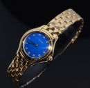 C.1990s Cartier lady's 26mm "Cougar" quartz with lacquered blue dial & 12 Diamonds in 18KYG with Diamond crown. Svc'd+Box