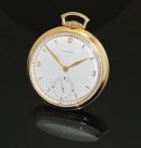 C.1935 Longines 44mm Open face manual winding pocket watch with small seconds in 14KYG