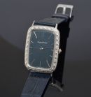 C.1970s Jaeger LeCoultre, rare Ref.9037 large rectangular with engraved bezel and Blue dial manual winding in Silver 0.800 case