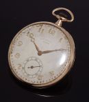 Cyma C.1930s 44mm Open face manual winding pocket watch in 14K Pink Gold