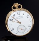 C.1924 Vacheron & Constantin Genève 49mm Chronometre Royal Open face pocket watch with white enamel dial in 18KYG. Orig Box/Cert